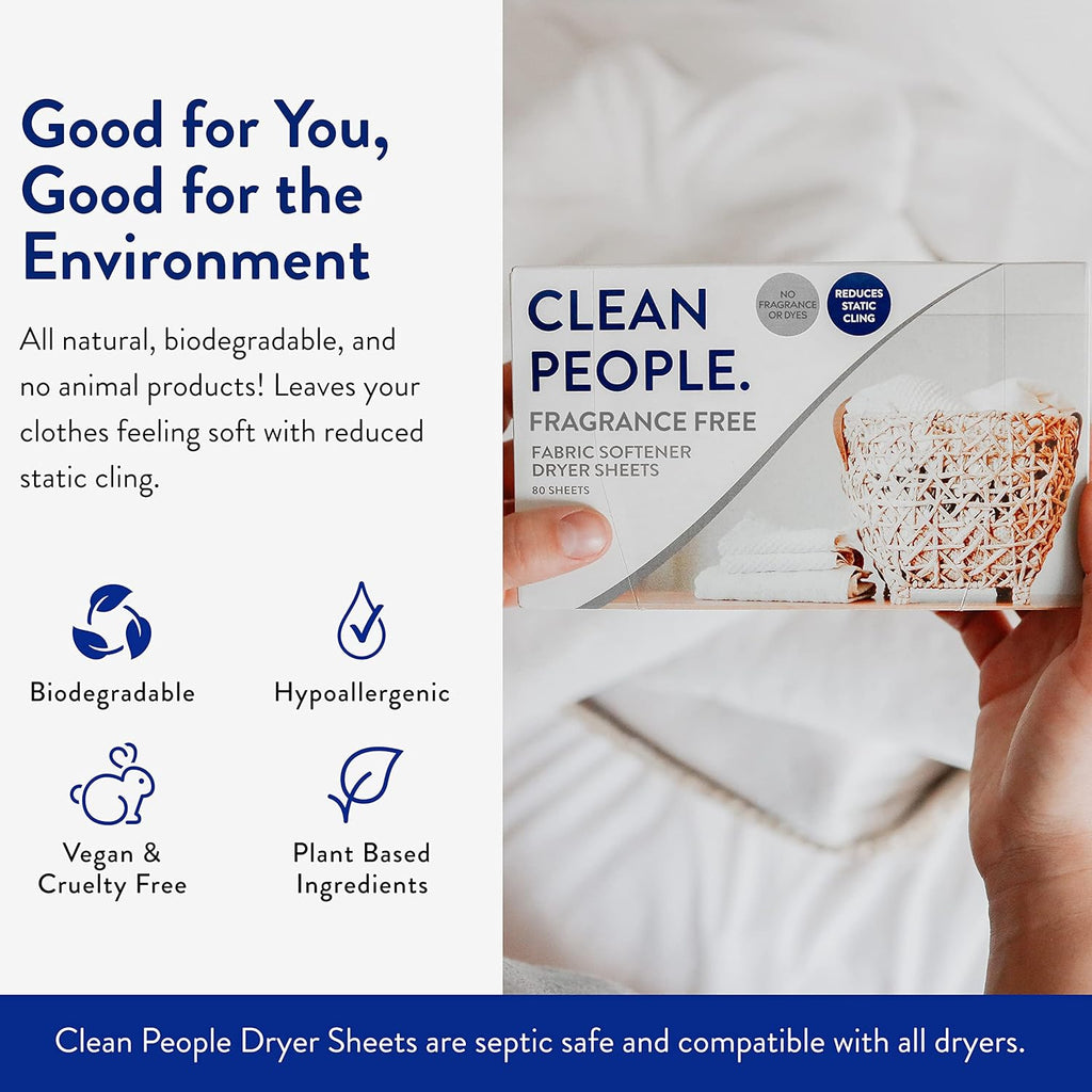 The Clean People Fabric Softener Sheets - Dryer Sheets - Softens & Removes Static Cling - Vegan Laundry Softener, Essential Oils - Fragrance Free 360 Pack
