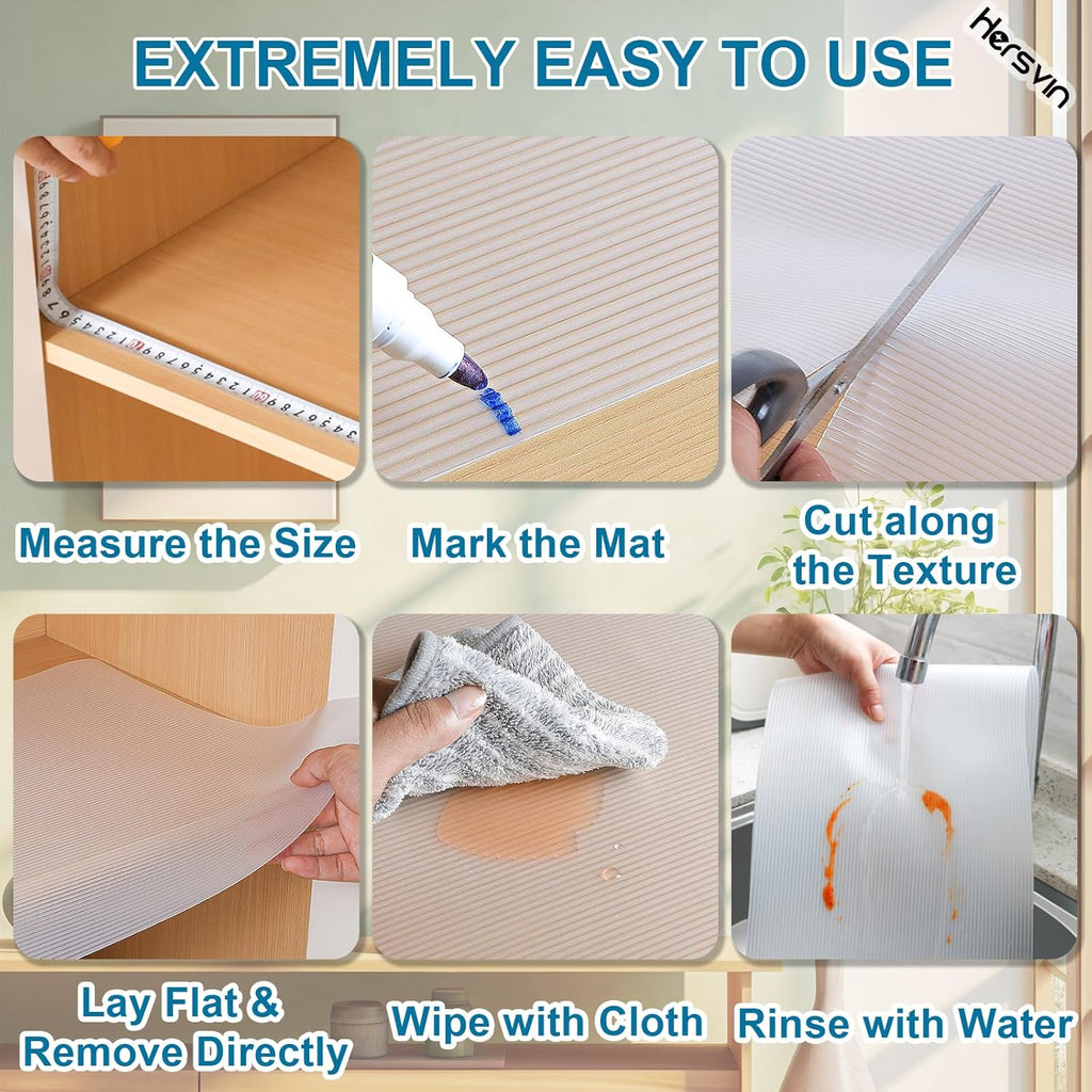 Shelf Liners 20 in x 20 ft EVA Drawer Mats, Non-Adhesive Cupboard Protector, Kitchen Cabinet Lining Fridge Liner (Clear Stripe, 50.8x610cm)