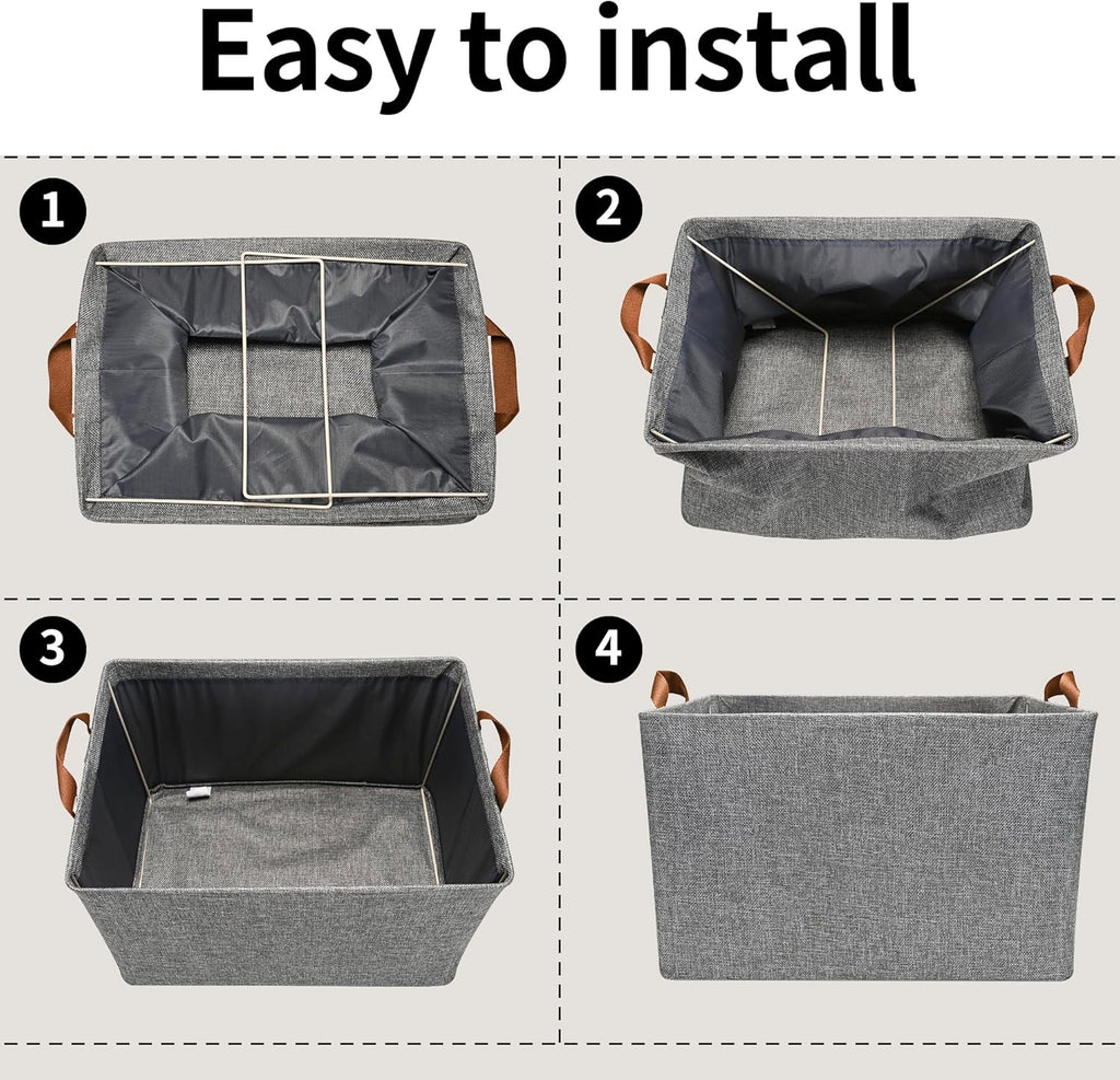 GRANNY SAYS Closet Storage Baskets, Collapsible Fabric Storage Bins with Metal Frame, Clothes Organizer Bins, Extra Large Baskets for Shelves, Gray, 4-Pack