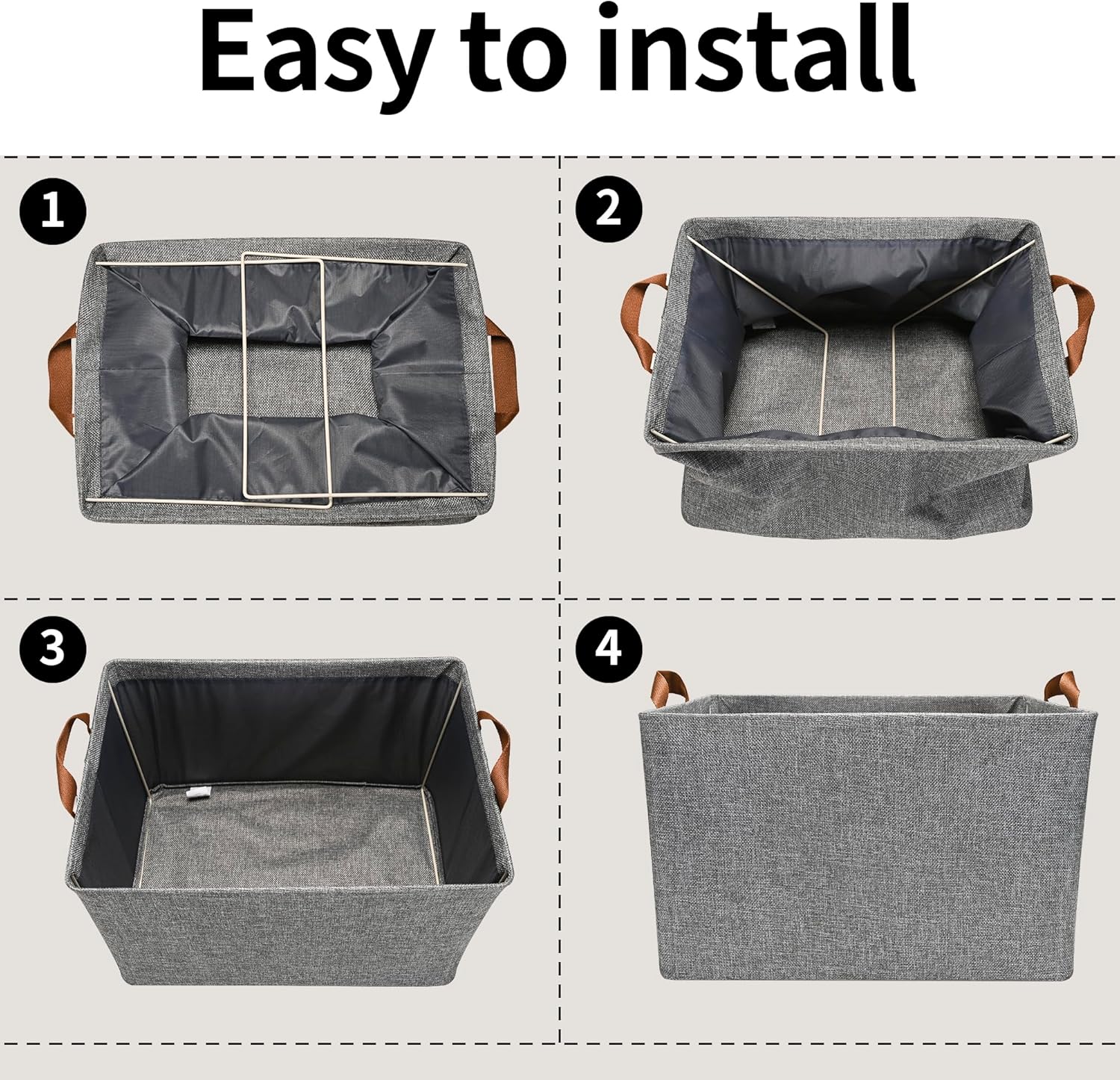 GRANNY SAYS Closet Storage Baskets, Collapsible Fabric Storage Bins with Metal Frame, Clothes Organizer Bins, Extra Large Baskets for Shelves, Gray, 4-Pack