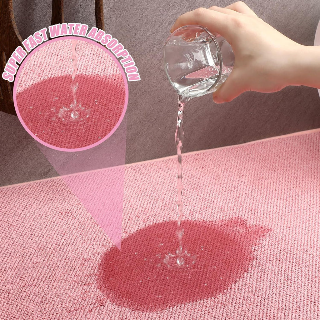 Hushee 2 Pack Extra Large Dish Drying Mat Microfiber Absorbent Dish Drying Pad Large Size Dishes Drainer Mats for Countertop, Sink, Refrigerator or Dryer (30 x 24 Inch,Pink)
