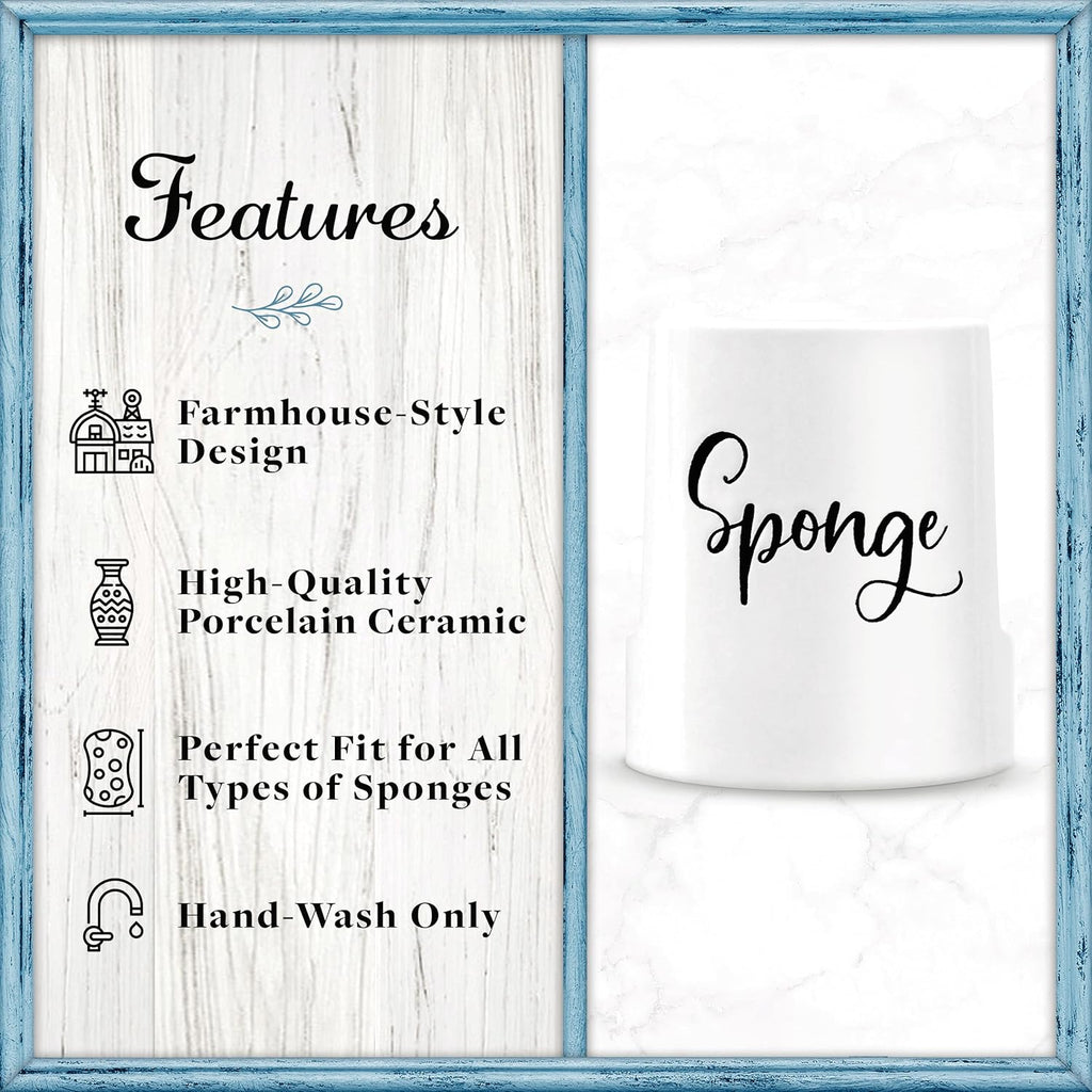 Home Acre Designs Sponge Holder for Kitchen Sink - Rustic Farmhouse Home & Kitchen Decor - White Ceramic