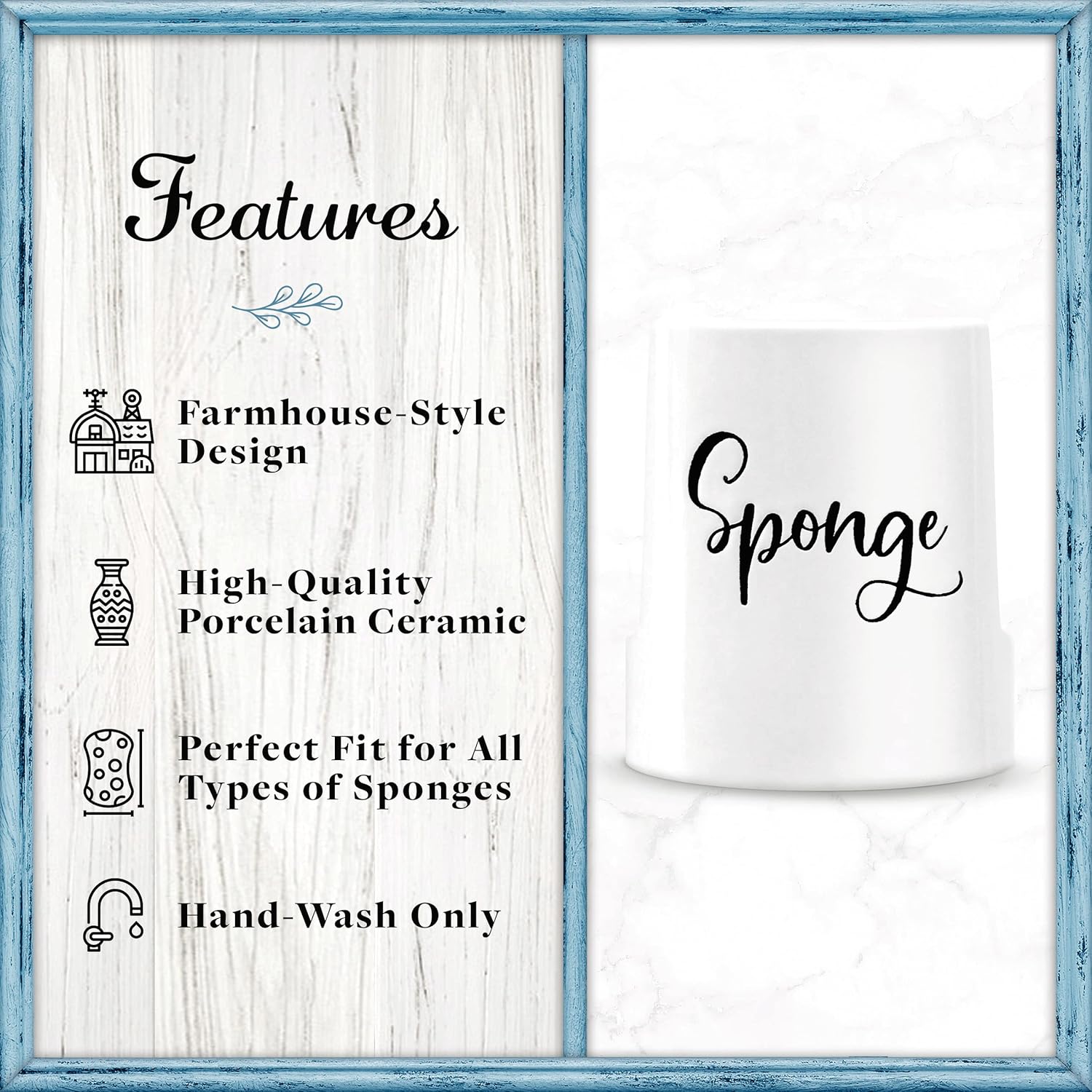Home Acre Designs Sponge Holder for Kitchen Sink - Rustic Farmhouse Home & Kitchen Decor - White Ceramic