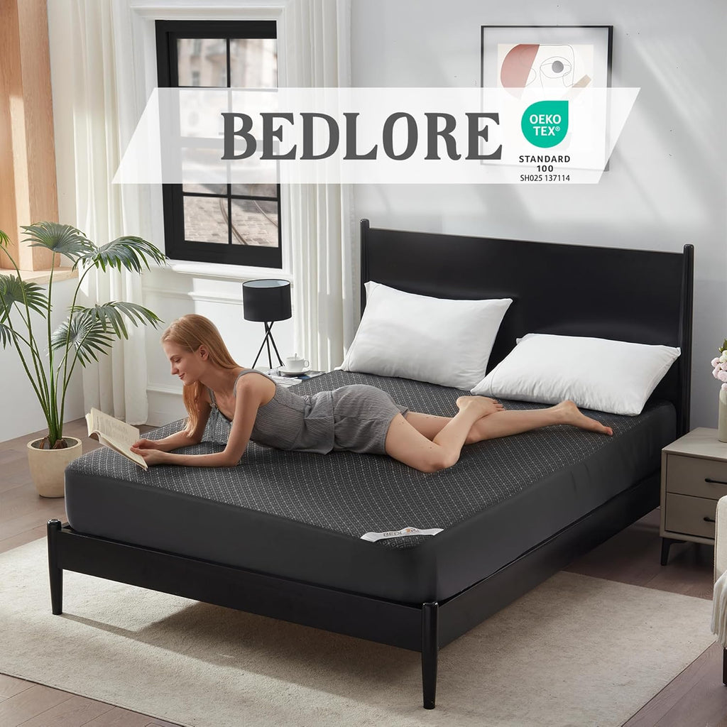BEDLORE Full Size Mattress Protector, Waterproof Noiseless Mattress Cover with Stretchable Pockets for 6-15 inches Mattress, Soft Breathable Mattress Pad for College Dorm (Dark Gray)