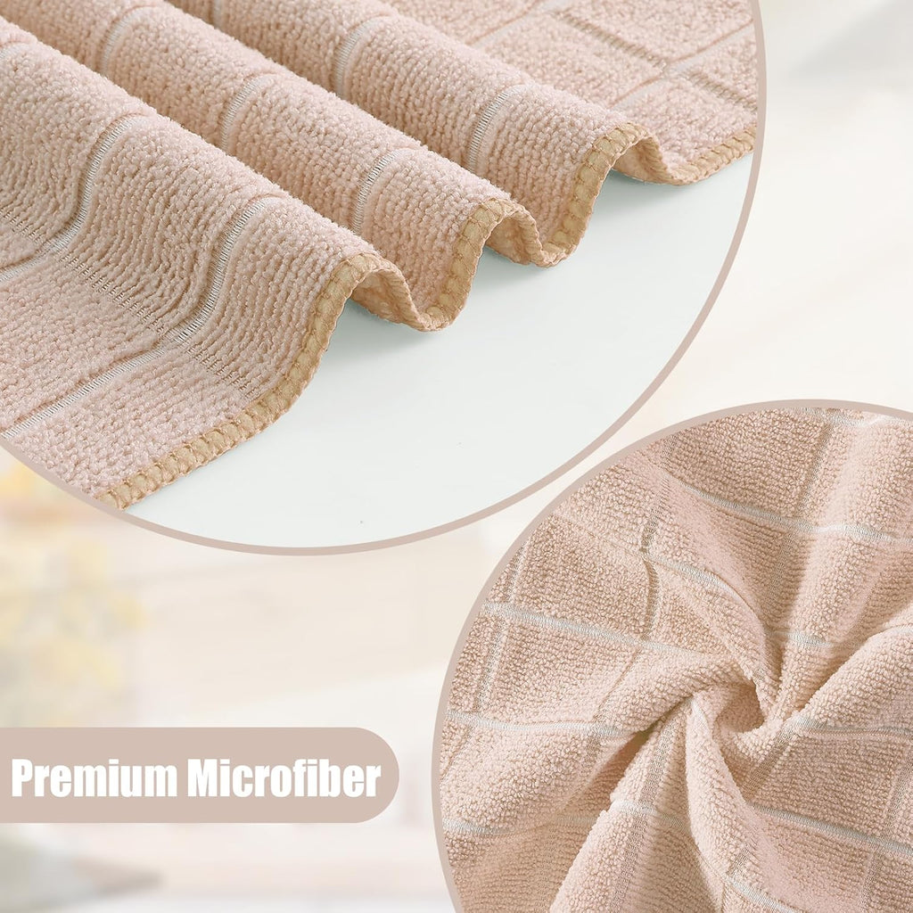 Homaxy Microfiber Kitchen Towels and Dishcloths Set, 12 Pack Soft and Absorbent Dish Hand Towels Bulk, 28 x 16 Inch & 12 x 12 Inch Quick Drying Rags for Washing Dishes, Beige