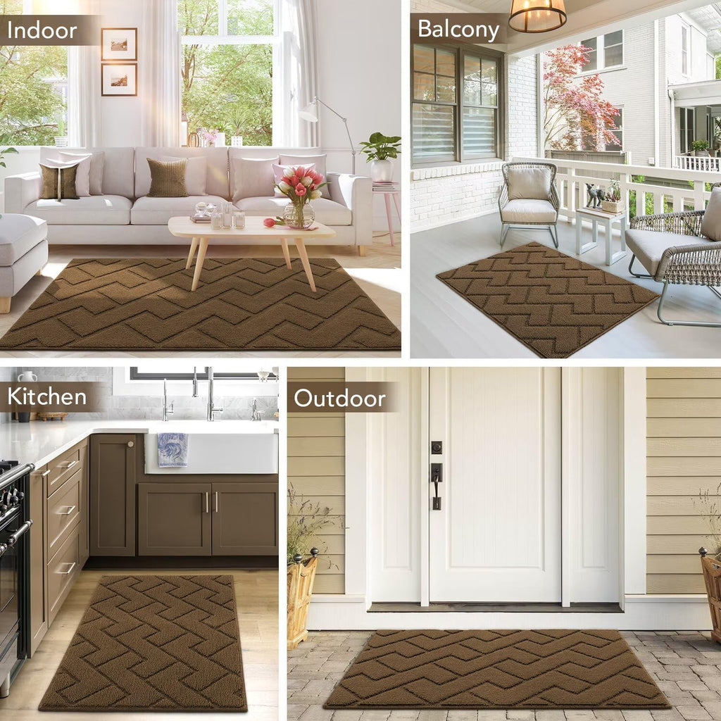 hicorfe Front Door Mat Outside Entrance,32"x40" Absorbent Muddy Dirt Resist Welcome Door Mats Outdoor Indoor,Stain and Fade Resistant,Non Slip Backing Entry Mat Doormat for Entryway(Dark Brown)