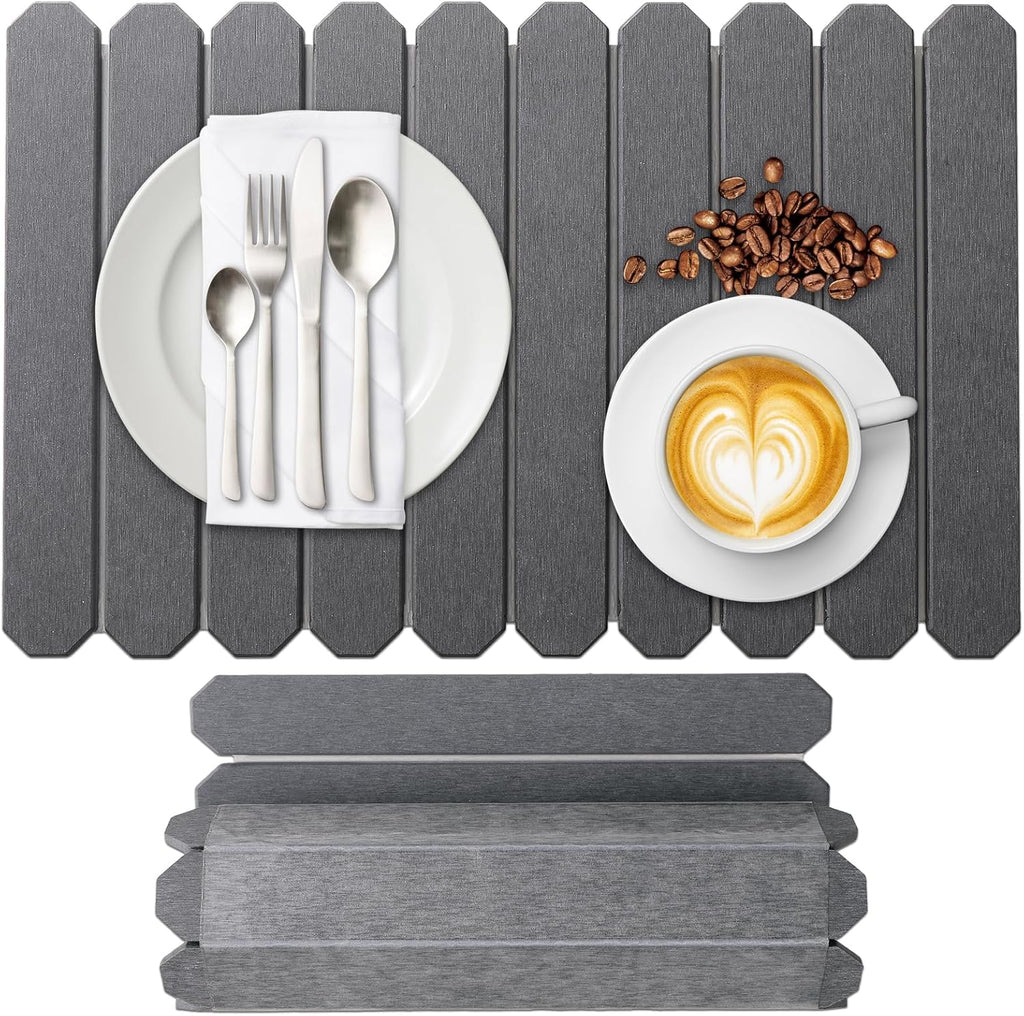 Large Stone Drying Mat for Kitchen Counter - 24"x16" Quick Dry Dish Drying Mat for Cups Dishes Bottles - Absorbent Non-Slip Diatomaceous Earth Mats (Dark Grey)