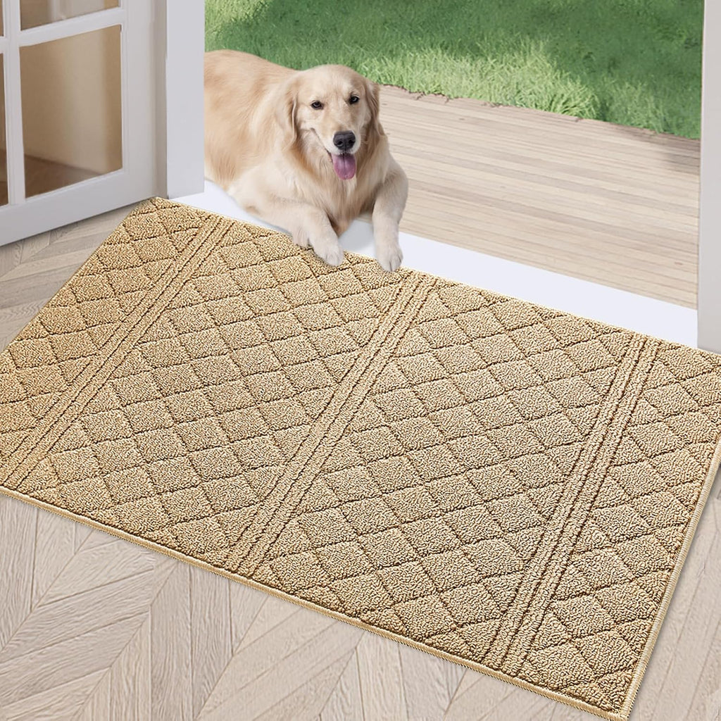 REFETONE Indoor Doormat, Front Back Door Mat 32"x40" Absorbent Rubber Backing Non Slip Door Mats, Low-Profile Resist Dirt Entrance Rugs, Machine Washable Door Rug Inside Floor Mat for Entryway, Brown