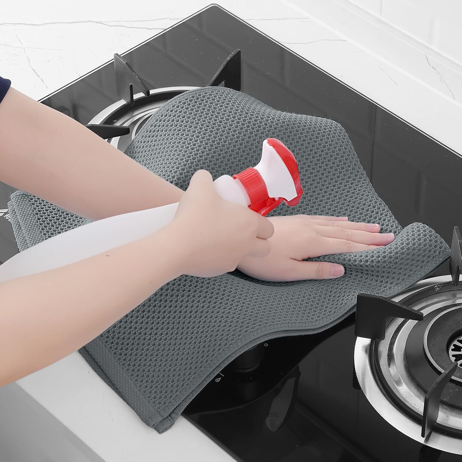 Homaxy 100% Cotton Waffle Weave Kitchen Dish Towels, Ultra Soft Absorbent Quick Drying Cleaning Towel, 13 x 28 Inches, 4-Pack, Grey