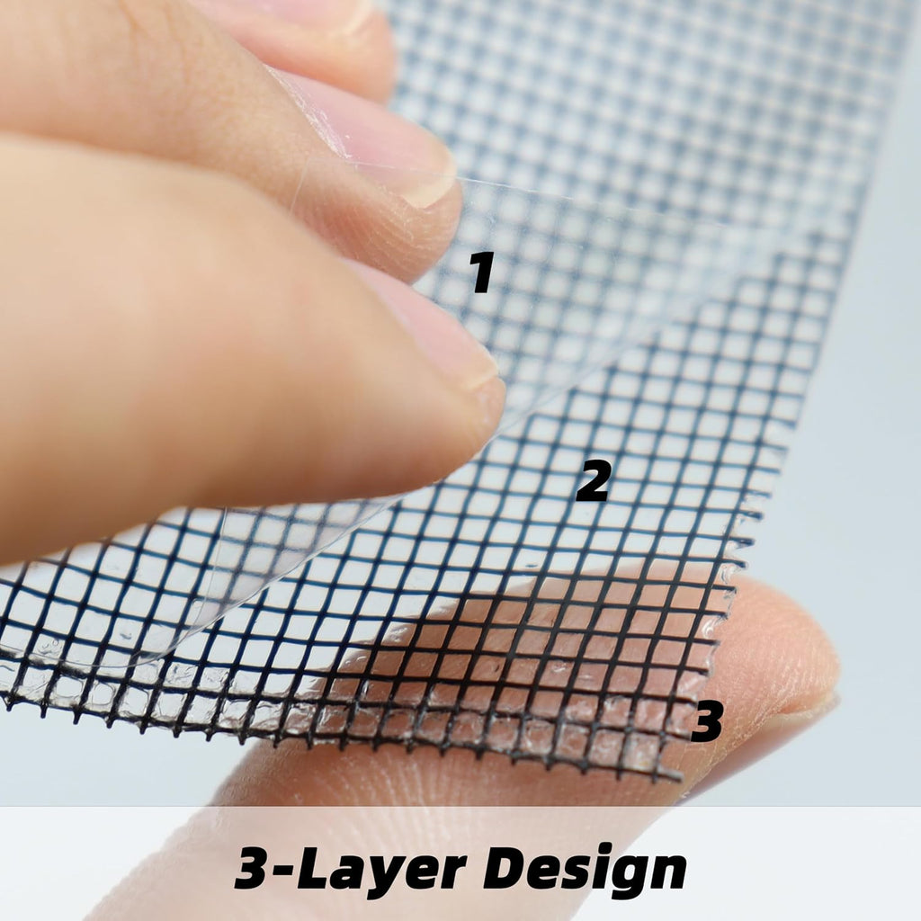 2IN Wide (16.4Ft/5.46Yd/Roll) Window Screen Repair Tape for Windows or Doors, 3-Layer Design - Adhesive Fiberglass Mesh Patch Waterproof Tape, Easy to Cut & Apply, Black, 1 Roll