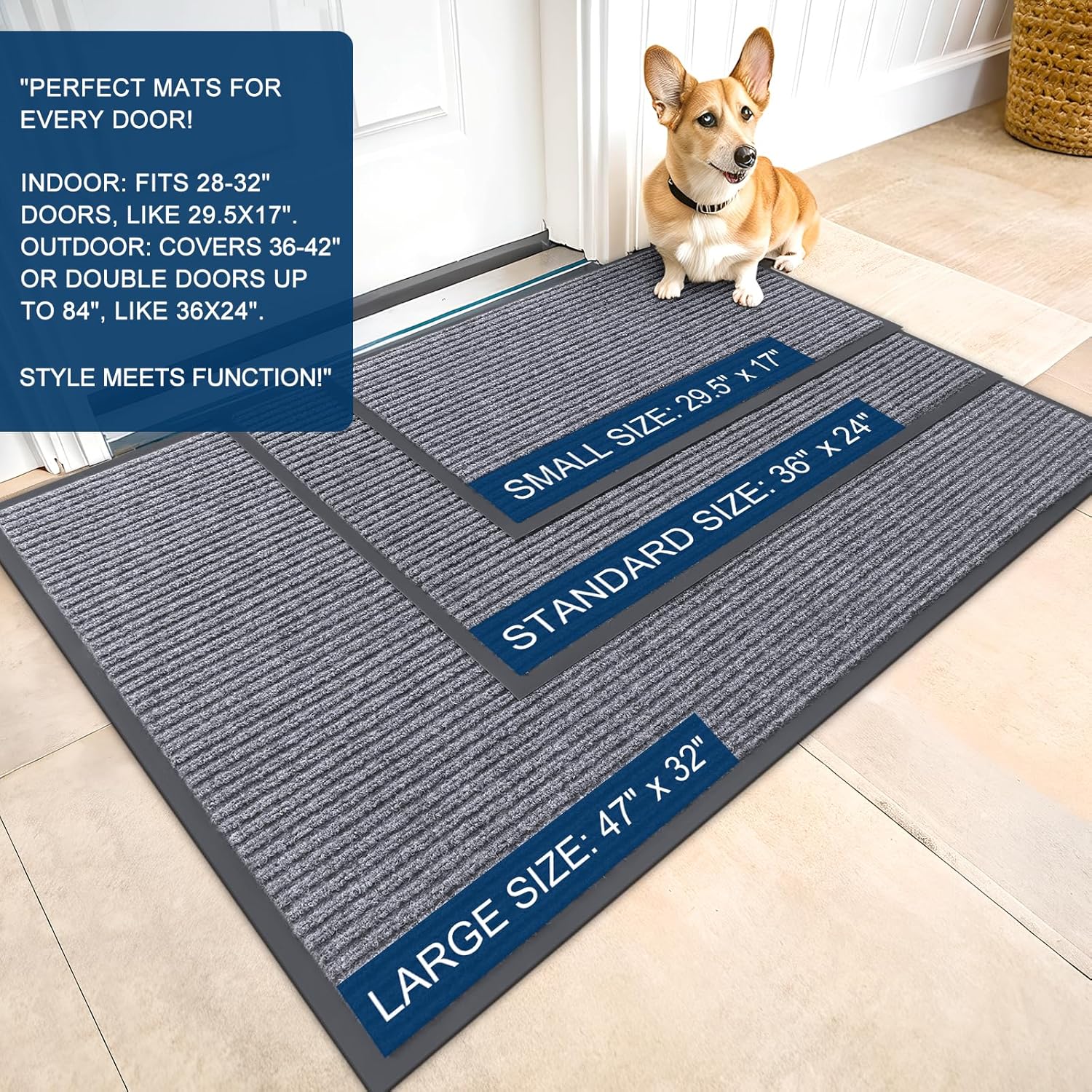 OLANLY Front Door Mat Indoor Outdoor Entrance, Waterproof Heavy Duty Doormat, Fade Resistant, Low Profile, Easy Clean Patio Porch Welcome Floor Mats for Entry, 40x32, Light Gray