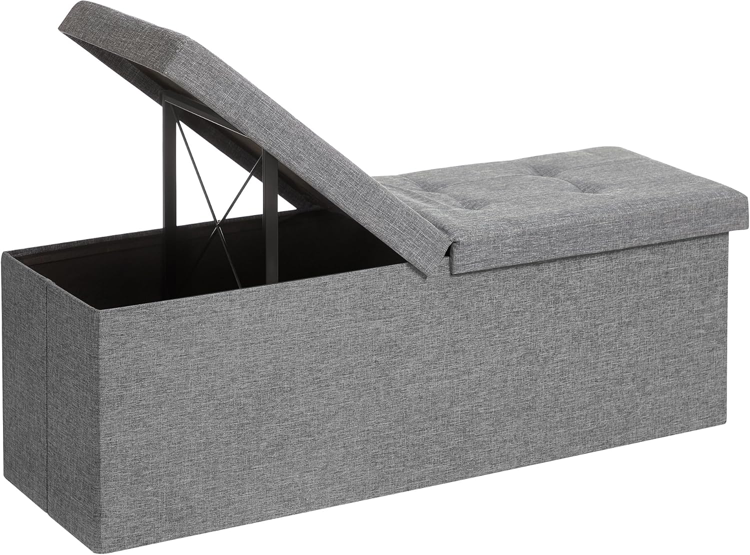 SONGMICS MAZIE Collection - 43 Inches Storage Ottoman, Foldable Storage Bench with Flipping Lid, 660 lb Load Capacity, for Entryway, Living Room, Bedroom, Light Gray ULSF71G