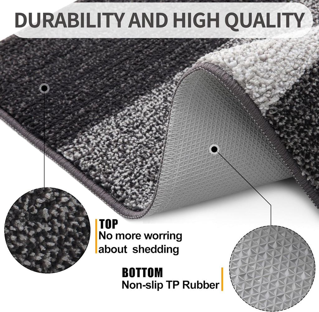 Kitinjoy Indoor Outdoor Door Mat, 59x24 Non-Slip Absorbent Dirt Trapper, Low-Profile Washable Inside Entrance Front Floor Mat, Sturdy Soft Entry Doormats for Entryway, Grey