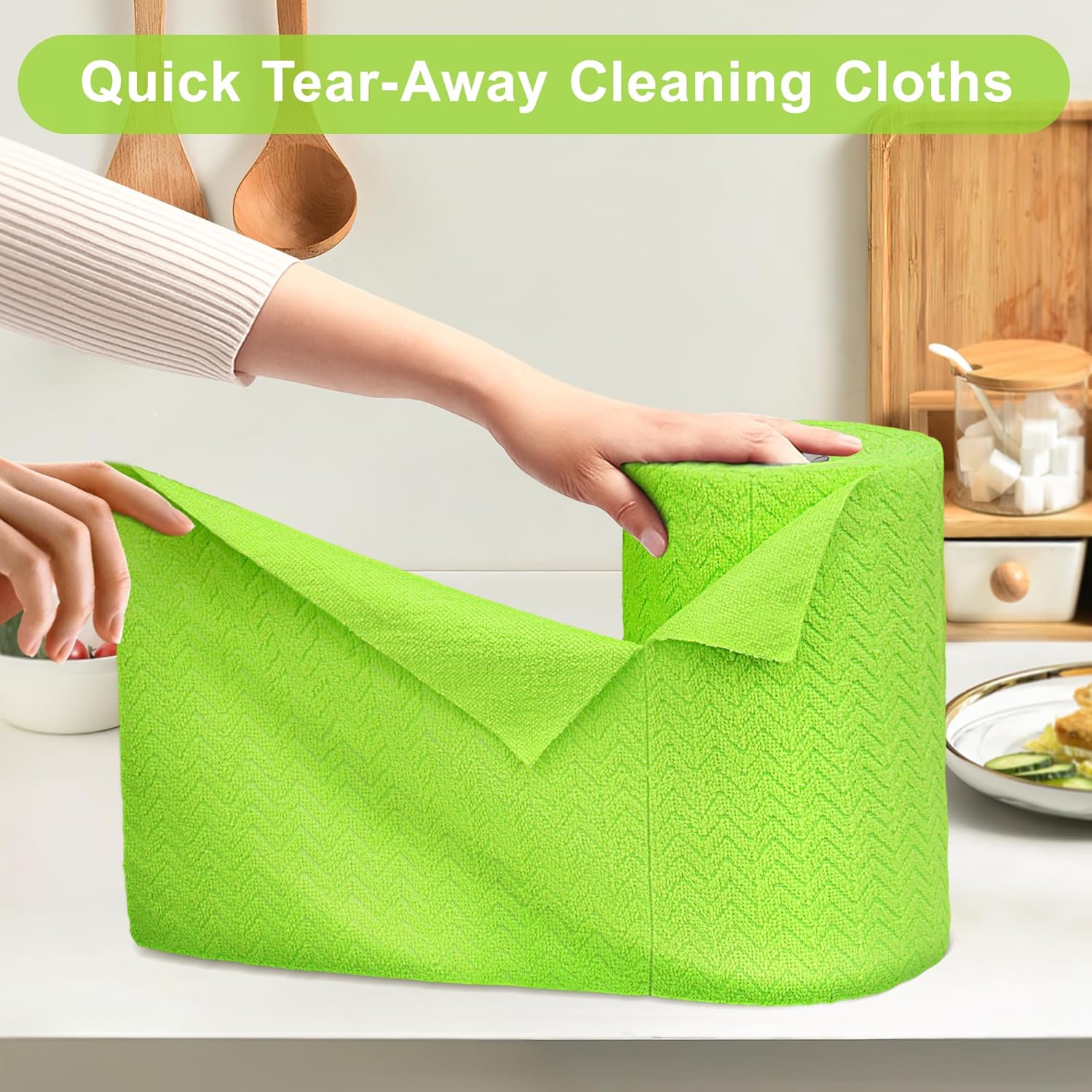 LIVOS Microfiber Cleaning Cloth Roll - 80 Pack, Reusable Paper Towels, Microfiber Towels for Cars, Super Absorbent Lint Free Cleaning Rags for House, Kitchen, Window-Wave Green, 11.5"x11.5"