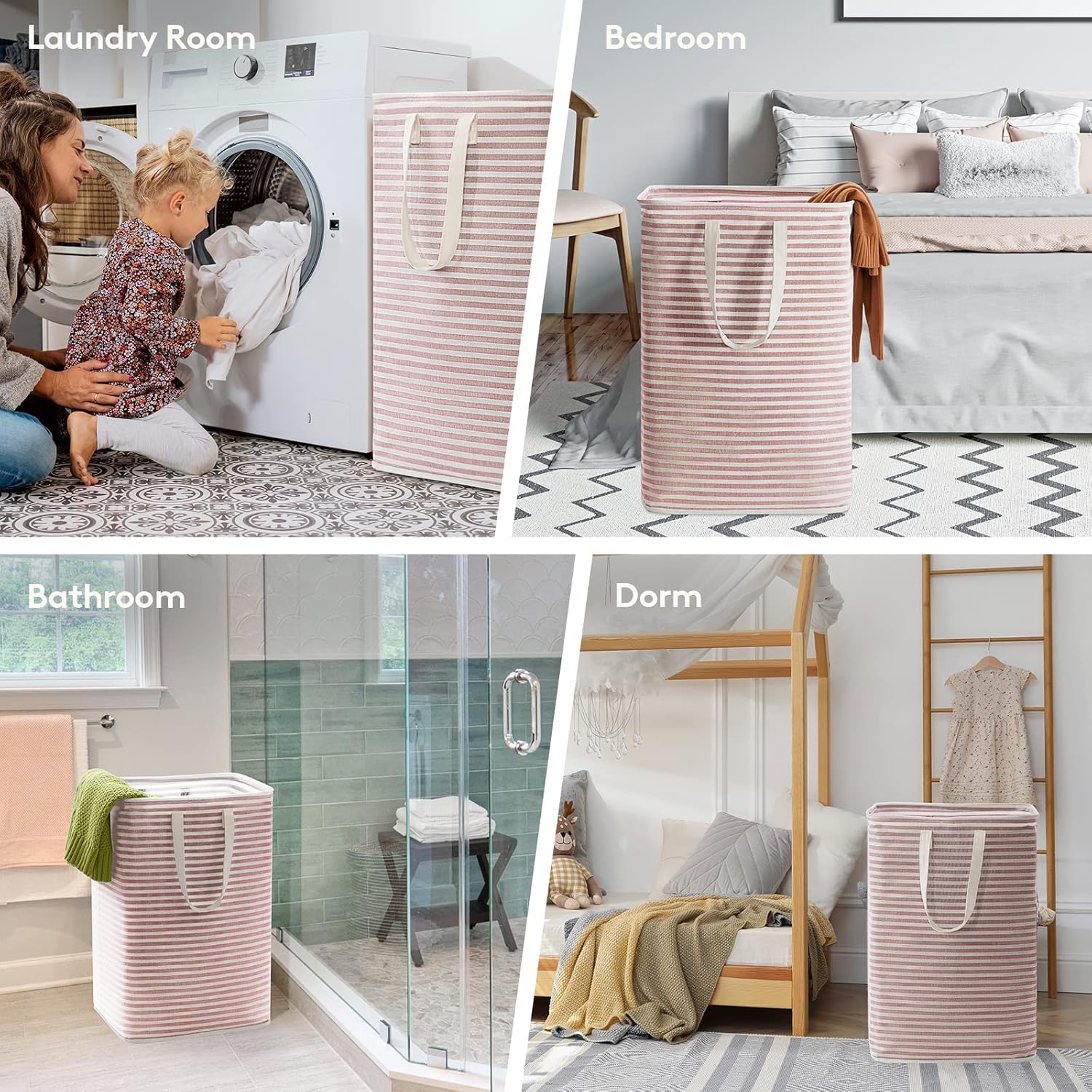 Lifewit Laundry Hamper Large Collapsible Laundry Basket, Freestanding Waterproof Clothes Hamper Storage with Easy Carry Handles for Clothes in Bedroom Bathroom College Dorm for Adults, Pink, 80L