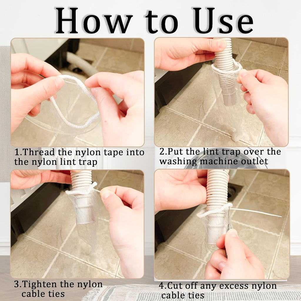 150 Pack Lint Traps for Washing Machine Hose - Washer Hose Lint Catcher Laundry Hair Catcher Includes 150 Nylon Mesh Lint Traps and 150 Cable Ties Fits Most Washing Machine (Disposable)