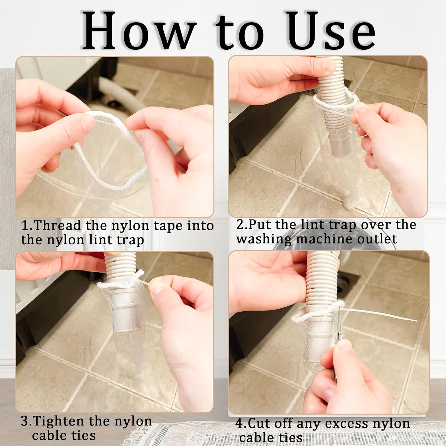 150 Pack Lint Traps for Washing Machine Hose - Washer Hose Lint Catcher Laundry Hair Catcher Includes 150 Nylon Mesh Lint Traps and 150 Cable Ties Fits Most Washing Machine (Disposable)