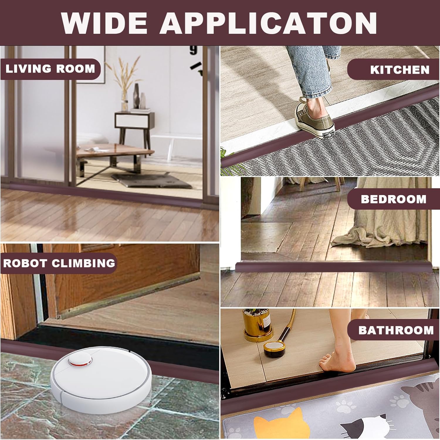 Vinyl Door Threshold Flooring Transition Strip Self Adhesive Carpet Edging Strip for Laminate Doorway Edge Threshold from 3/5" to 4/5" (Coffee, 3.3 Ft)