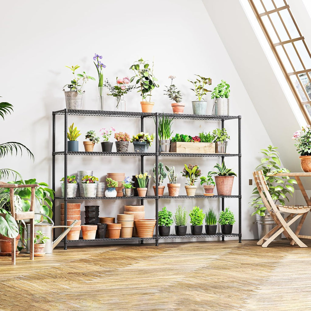 IZEUK Linked Storage Racks, DIY Adjustable Heavy Duty Metal Shelving Unit for Corner, Ideal for Kitchen, Garage, Warehouse, and Garden (Black, 4 Tiers, 15.7" D x 33.5" W x 59.5" H, 1147 lbs Capacity)