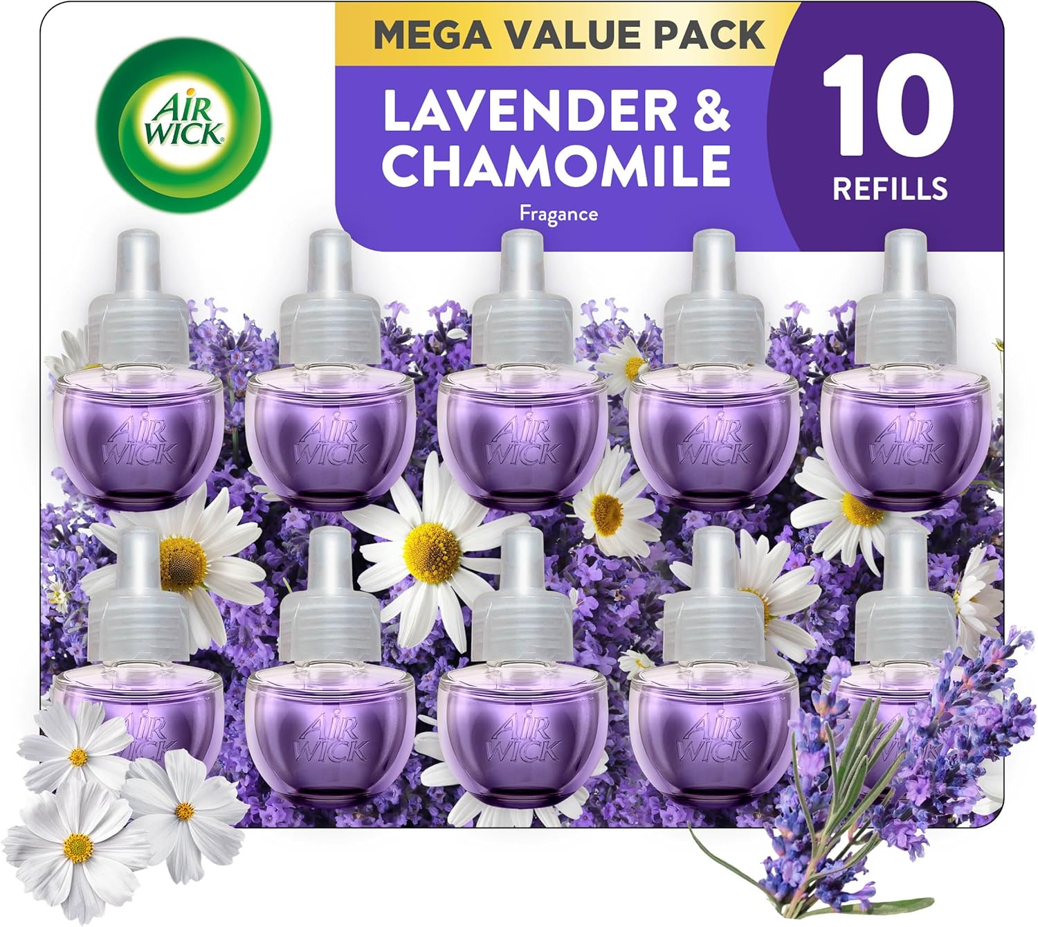 Air Wick Plug in Scented Oil Refill, 10ct, Lavender & Chamomile, Air Freshener, Essential Oils, Eco Friendly
