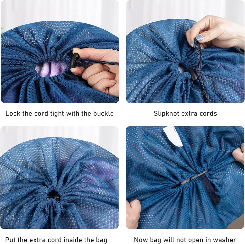 Polecasa Heavy Duty Large Mesh Laundry Bags with ID Tag and Locking Drawstring Closure - 2 Pack, 24 x 36 inches - Laundry Hamper Liner, Washable Laundry Bag for Travel, Sports, Dorms (Blue)