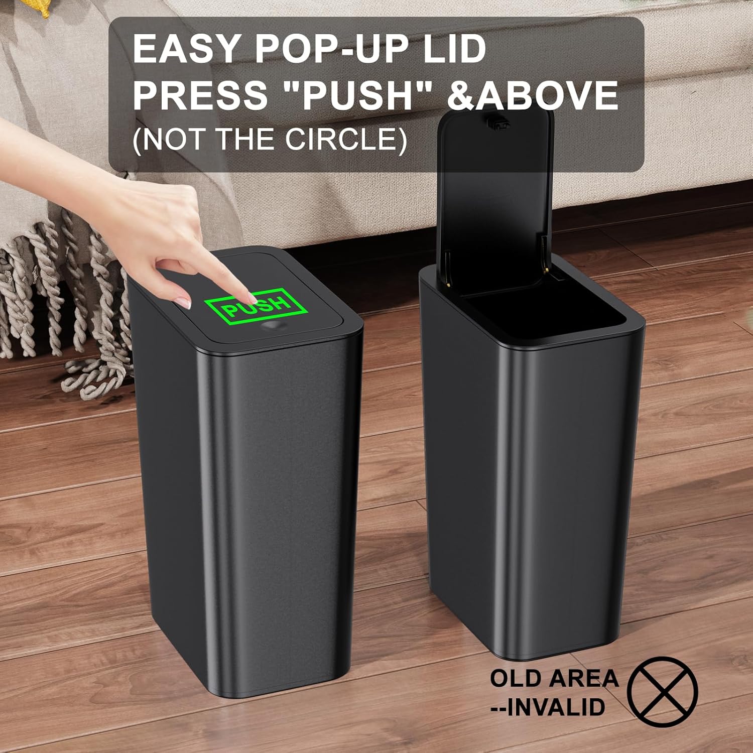 N. NETDOT Bathroom Trash Can with Lid 3 Pack Set, 2 Packs 4 Gal Slim Kitchen Trash Bin and 1 Pack 2.6Gal Garbage Can, Small Trash Can/Trash Bin/Waste Basket for Bedroom (Black, Pack of 3)