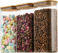 64oz Rectangle Airtight Glass Storage Containers with Bamboo Lids (Set of 3), Square Food Storage Jar, Pantry Organizers for Cereal, Flour, Pasta and Coffee beans (‎with Black Lable)