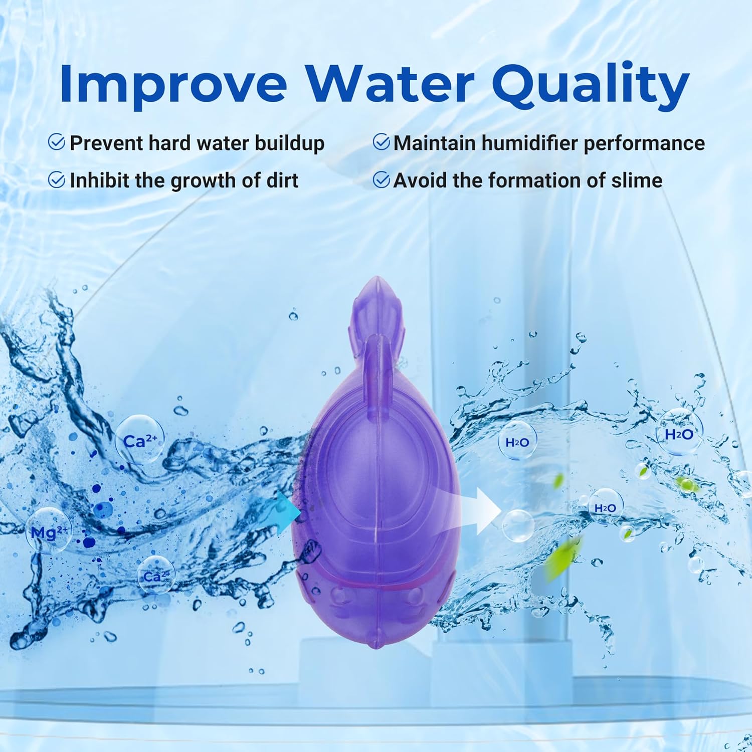 Funmit 12 Pack Universal Humidifier Cleaner Fish Compatible with Almost All Humidifiers and Fish Tanks, Equipped with Silver Ion Filter Balls, Prevents Hard Water Build-Up, Reduces Scale, Purple