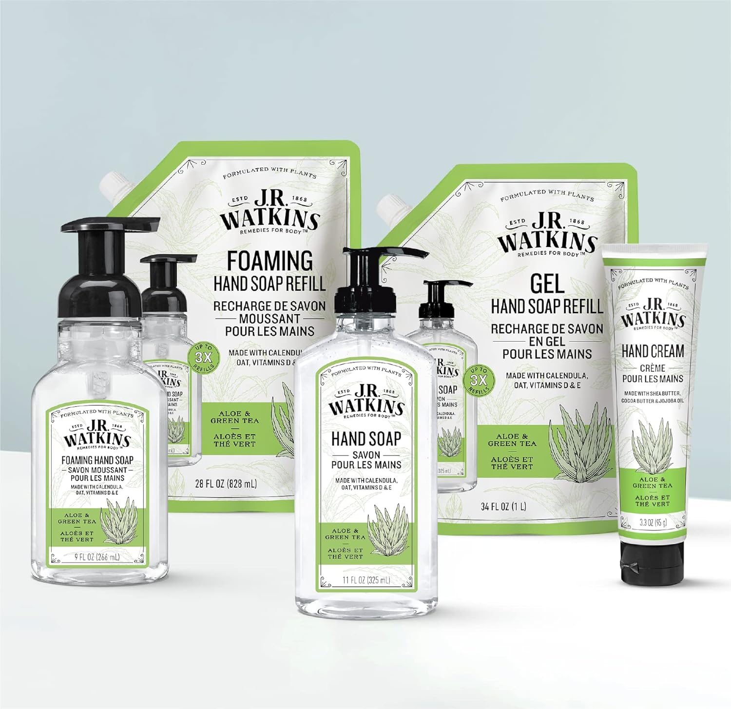 J.R. Watkins Gel Hand Soap, Scented Liquid Hand Wash for Bathroom or?Kitchen, USA Made and Cruelty Free, 11 fl oz, Aloe & Green Tea