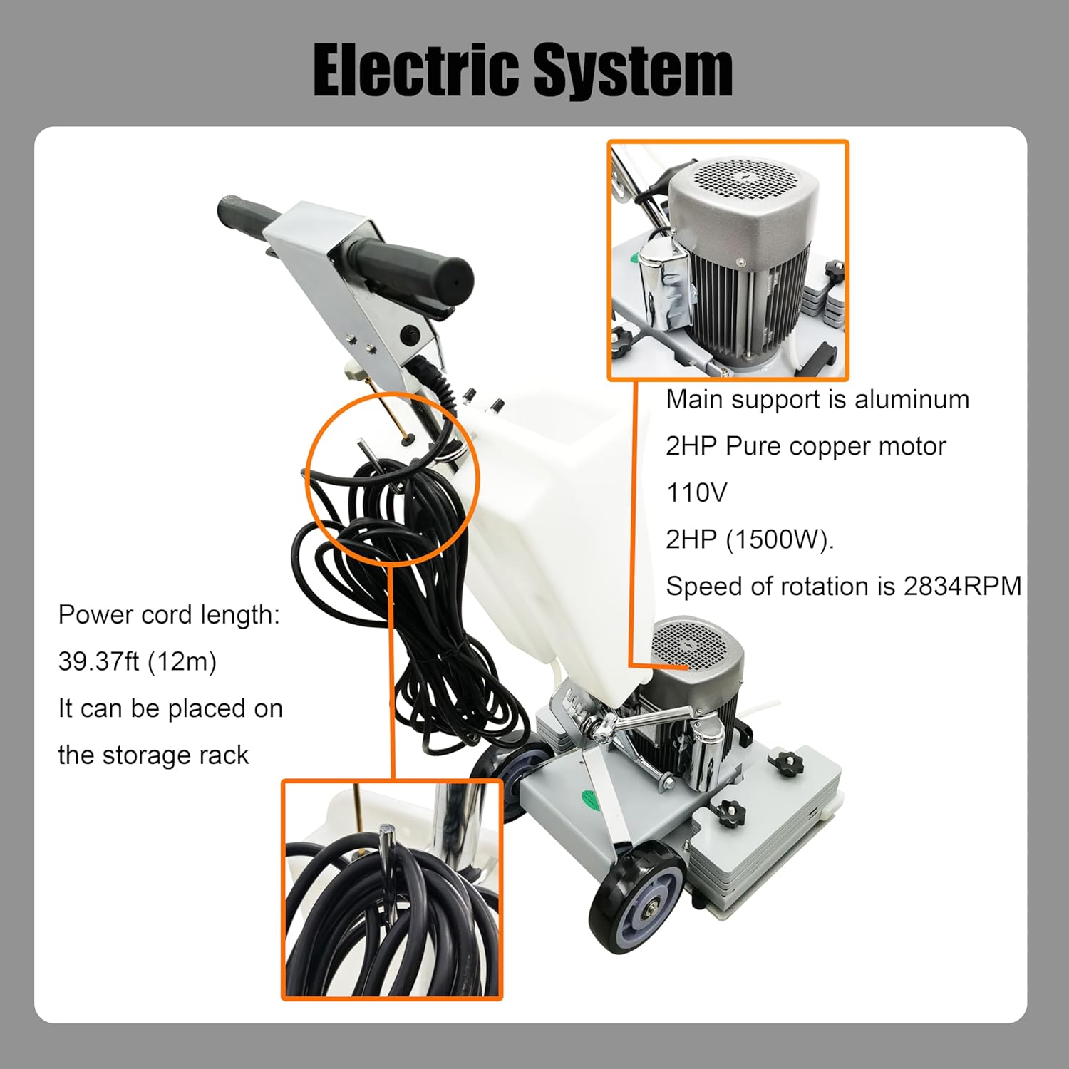 Floor Grinding Scrubber Buffer Polisher Machine Square Chassis Clean Polish Wax Renovate Step Gymnasiums Shops Hotels Office Exhibition Hard Ground 110V Commercial Industrial
