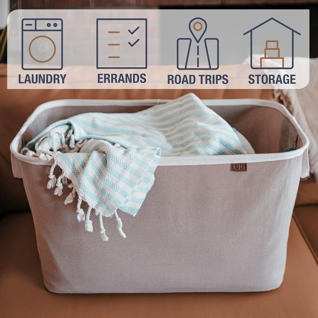 CleverMade Collapsible Laundry Basket Hamper - LUXE Mocha 2-Pack 60L - Space Saving Storage Organizer with Handles Foldable Home Organization