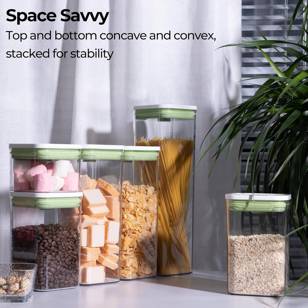 linoroso Pop Airtight Food Storage Containers with Date Recording Lids, Stackable Plastic Storage Containers Set of 7, Dry Cereal Container Set for Pantry Countertop Fridge Organization