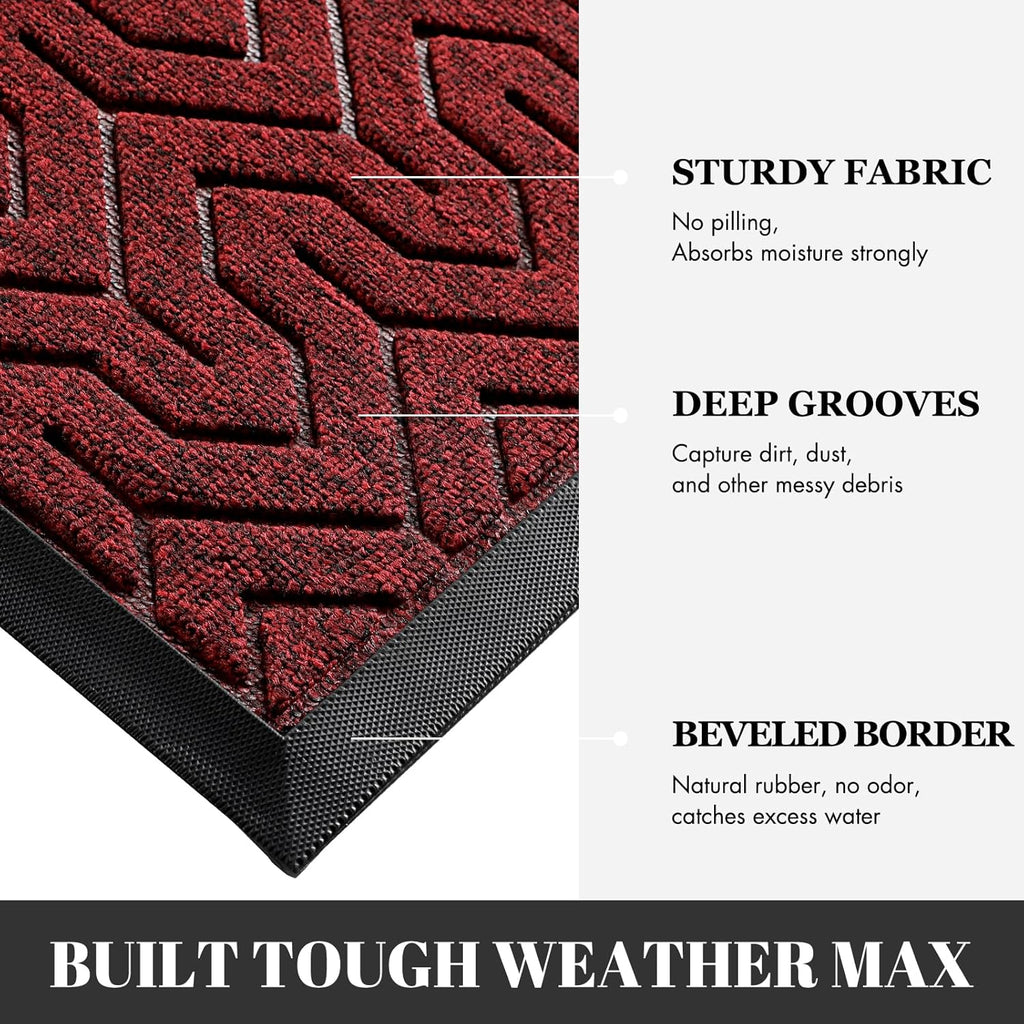 Yimobra Extra Large Door Mat Outside Entrance 60x32, Waterproof Heavy Duty Outdoor Mats for Front Door, Non Slip Rubber Entry Mat for Garage Patio, Easy Clean, Black Red