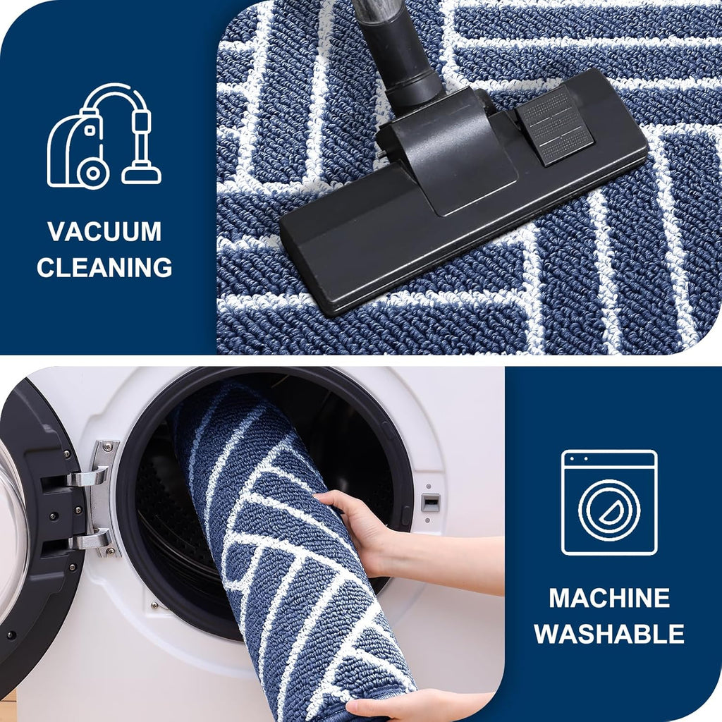 OLANLY Indoor Door Mat, 32x20 Inch, Dirt Resistant and Absorbent, Non-Slip Rubber Backing Floor Mats, Easy Clean Low-Profile Doormat for Entryway, Front Door, and Inside Entrance, Navy