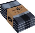 Native Fab Buffalo Check Kitchen Dish Towels, 4 Pack, Cotton, Durable, Washable 16"x26" - Tea Towel, Soft Absorbent Cleaning Towels, Hand Towels with Hanging Loop - Black, Grey