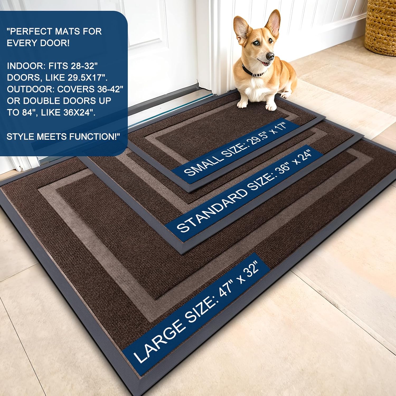 OLANLY Front Door Mat Indoor Outdoor Entrance, Waterproof All-Season, All-Weather Doormat, Sturdy Natural Rubber, Fade Resistant, Low Profile, Easy Clean Patio Porch Entryway Mat, 71x23, Dark Brown