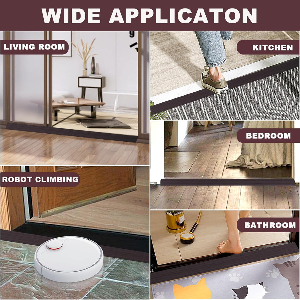 Vinyl Door Threshold Flooring Transition Strip Self Adhesive Carpet Edging Strip for Laminate Doorway Edge Threshold from 3/5" to 4/5" (Black Walnut Wood Grain, 10 Ft)