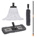 SWOPT 18” Microfiber Dust Mop, Microfiber Flexible Duster, Cotton Mop + 60" Steel Handle, Combo — Cleaning Heads With Long Handle Interchangeable With All SWOPT Cleaning Products — Machine Washable