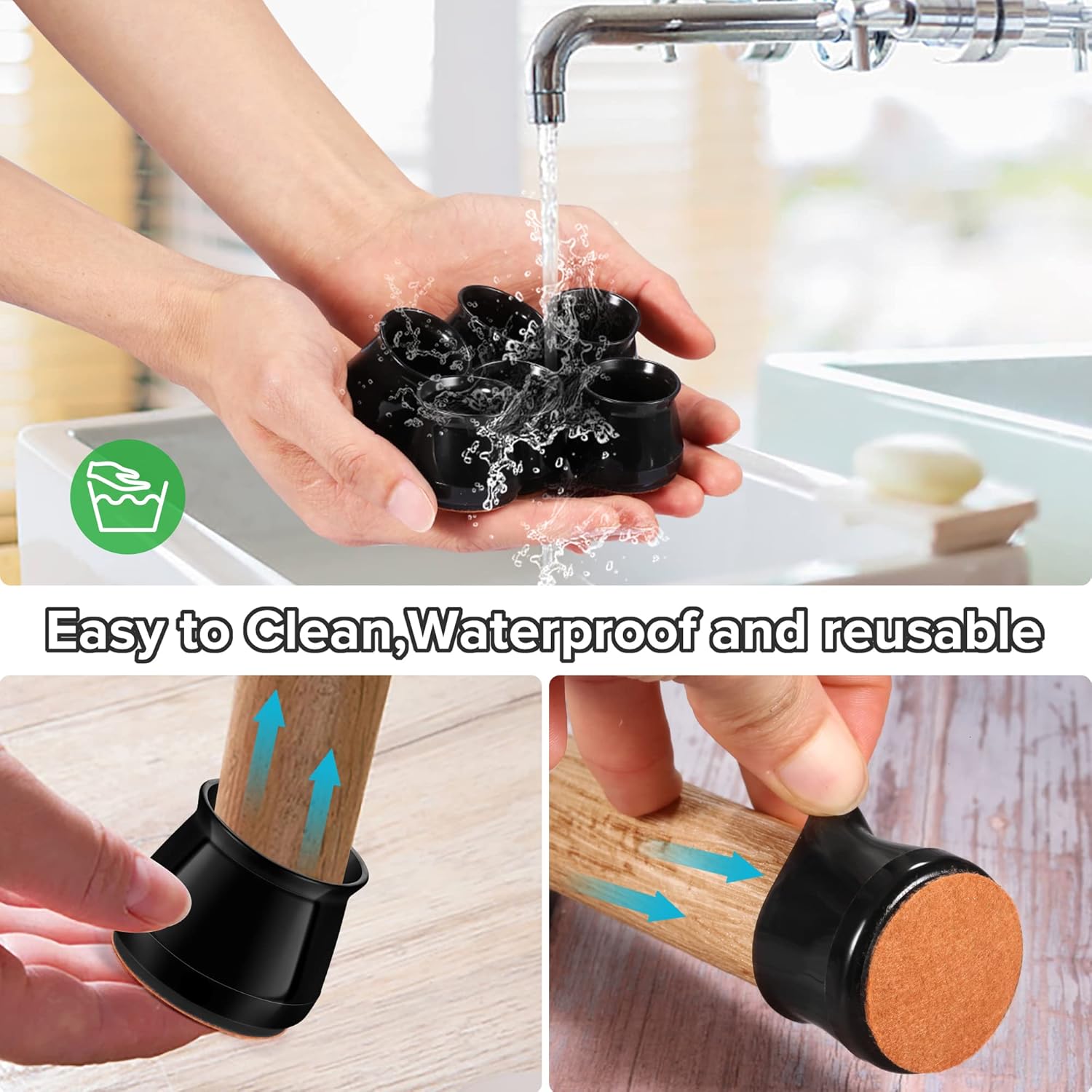 24PCS Upgraded Silicone Chair Leg Floor Protectors for Hardwood Floors, Furniture Sliders for Chair Legs, Felt Bottom Furniture Pads, Anti-Slip Round&Square Cap Covers to Scratch and Reduce Noise