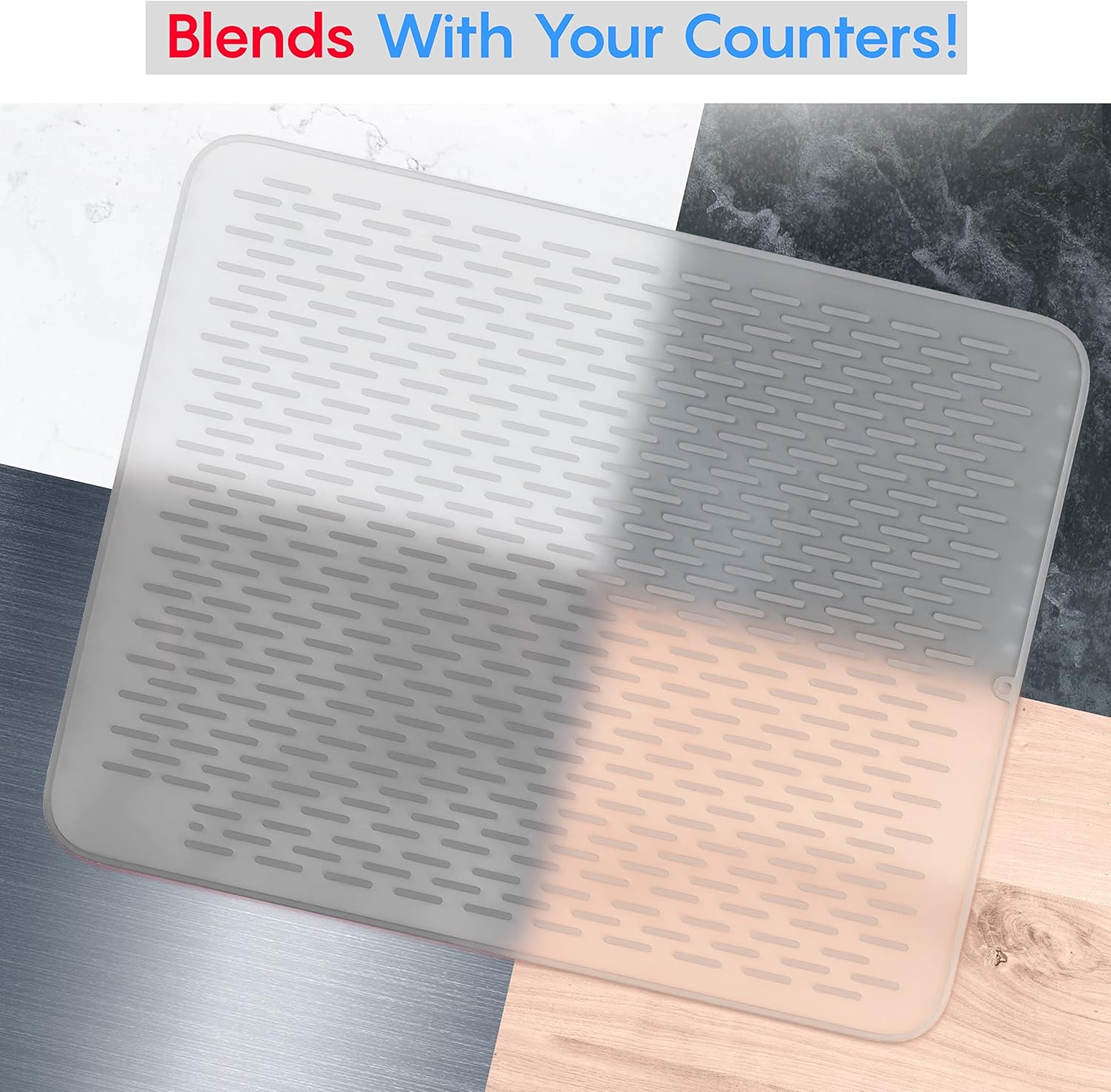 Extra Large (30 inch by 24 inch) heavy duty silicone dish drying mat for kitchen counters by MonsterMat (Translucent, XL - 30"x24")
