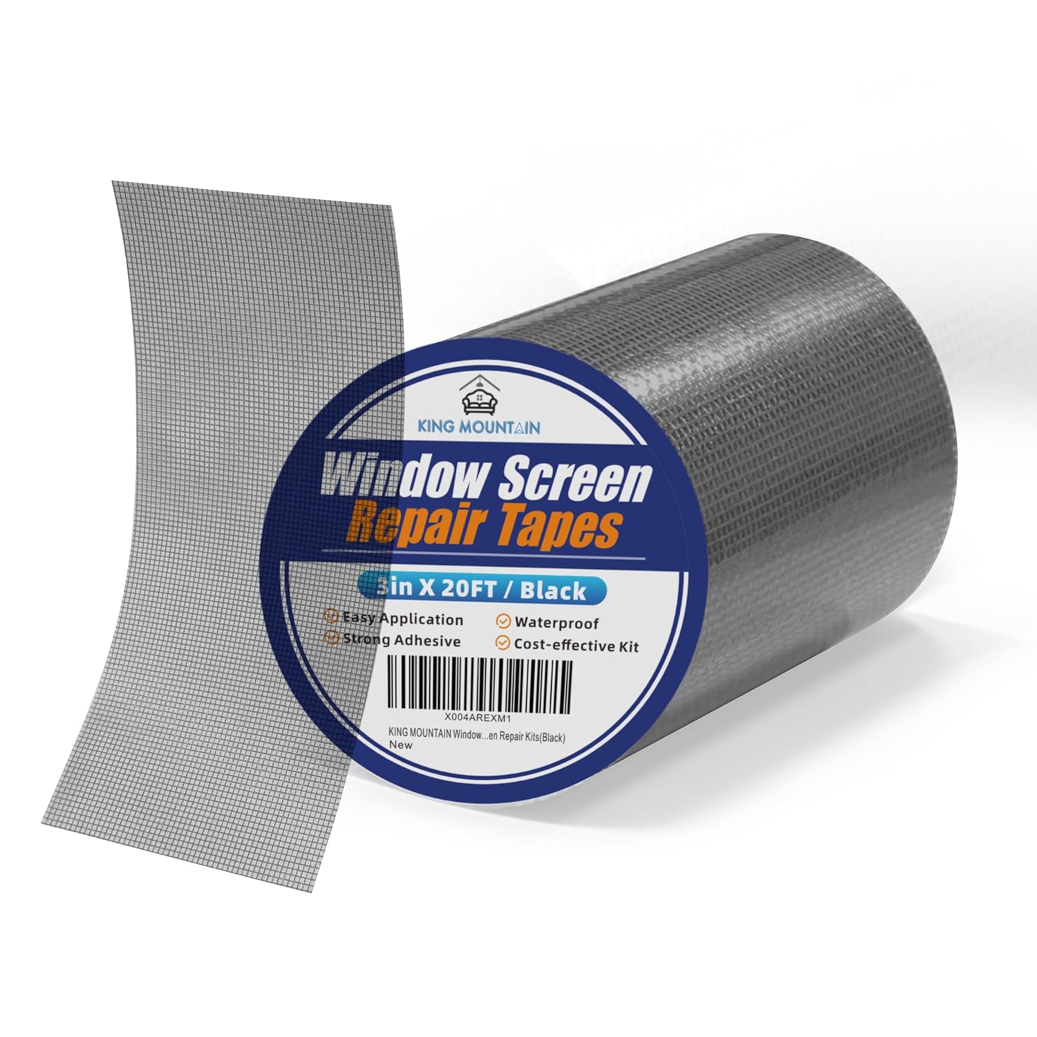 KING MOUNTAIN Black Window Screen Repair Tape,3inX20FT Heavy Duty Screen Repair Kit for Window Screen and Screen Door Tears Holes,Strong Adhesive & Waterproof Window Screen Patch