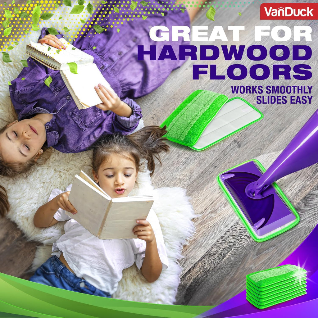 VanDuck Reusable Mop Pads Compatible with Swiffer WetJet (2 Pack) - Microfiber Mop Refill for Wet Mopping Cloths - Hardwood Floor Cleaning Spray Pads are Reusable Replacements