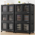 BROVIEW 120Gal Stackable Storage Bins with Lids & Wheels, 480Qt Plastic Collapsible Closet Organizer and Storage Drawers, Storage Boxes Cabinets for Home, Office, 6 Pack, Black