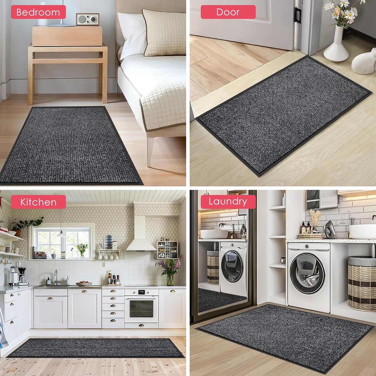 Kuyal Front Door Mat, 3'x6' Indoor Outdoor Entrance Mat, Commercial Floor Mats Inside Outside Entrance, Heavy Duty Durable Welcome Mats, Rubber Backing Non Slip Outdoor Mats for Entryway,Dark Gray