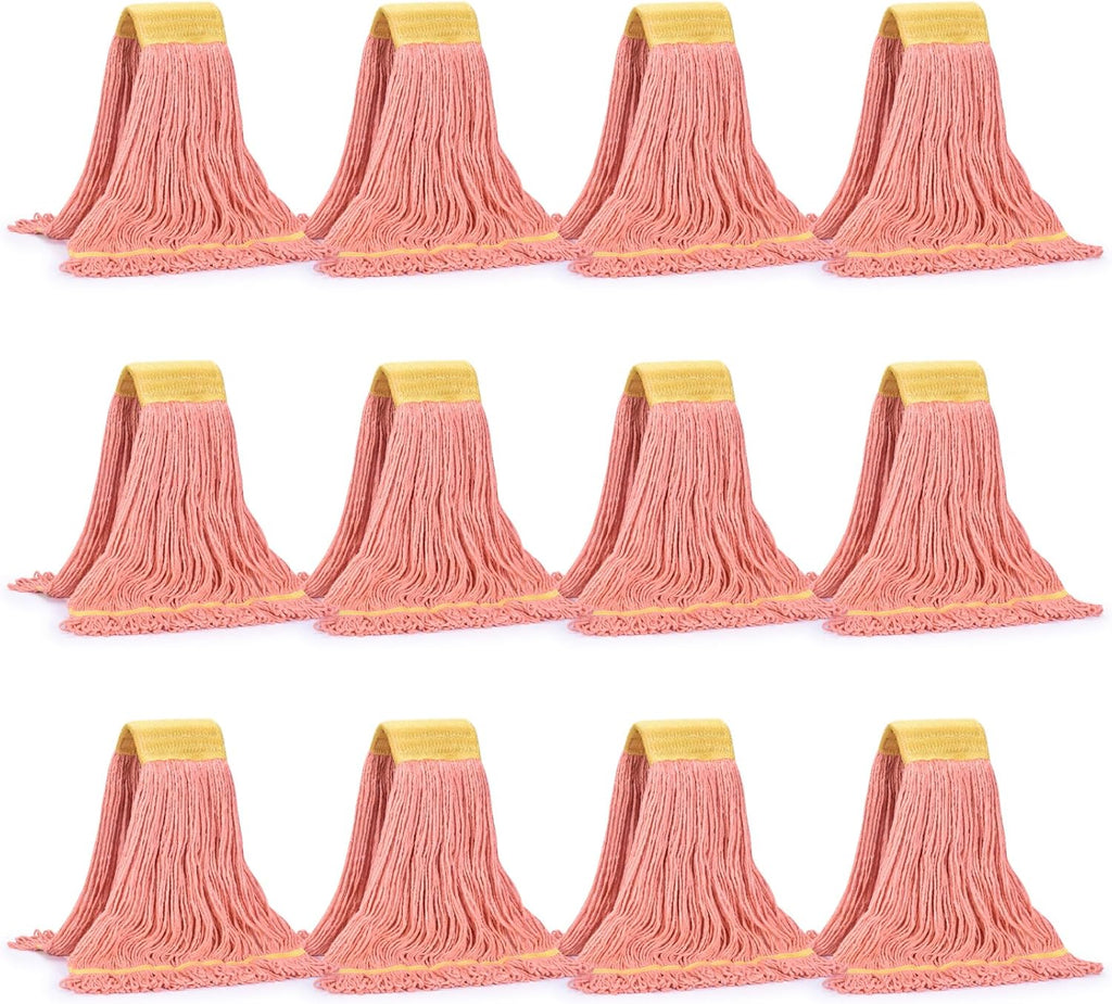 Matthew Cleaning Commercial Mop Head Replacement, 5 Inch Wide Headband, Looped End Cotton Blend String Wet Mops for Floor Cleaning, 18 oz Medium, Case Pack 12 Pcs Orange