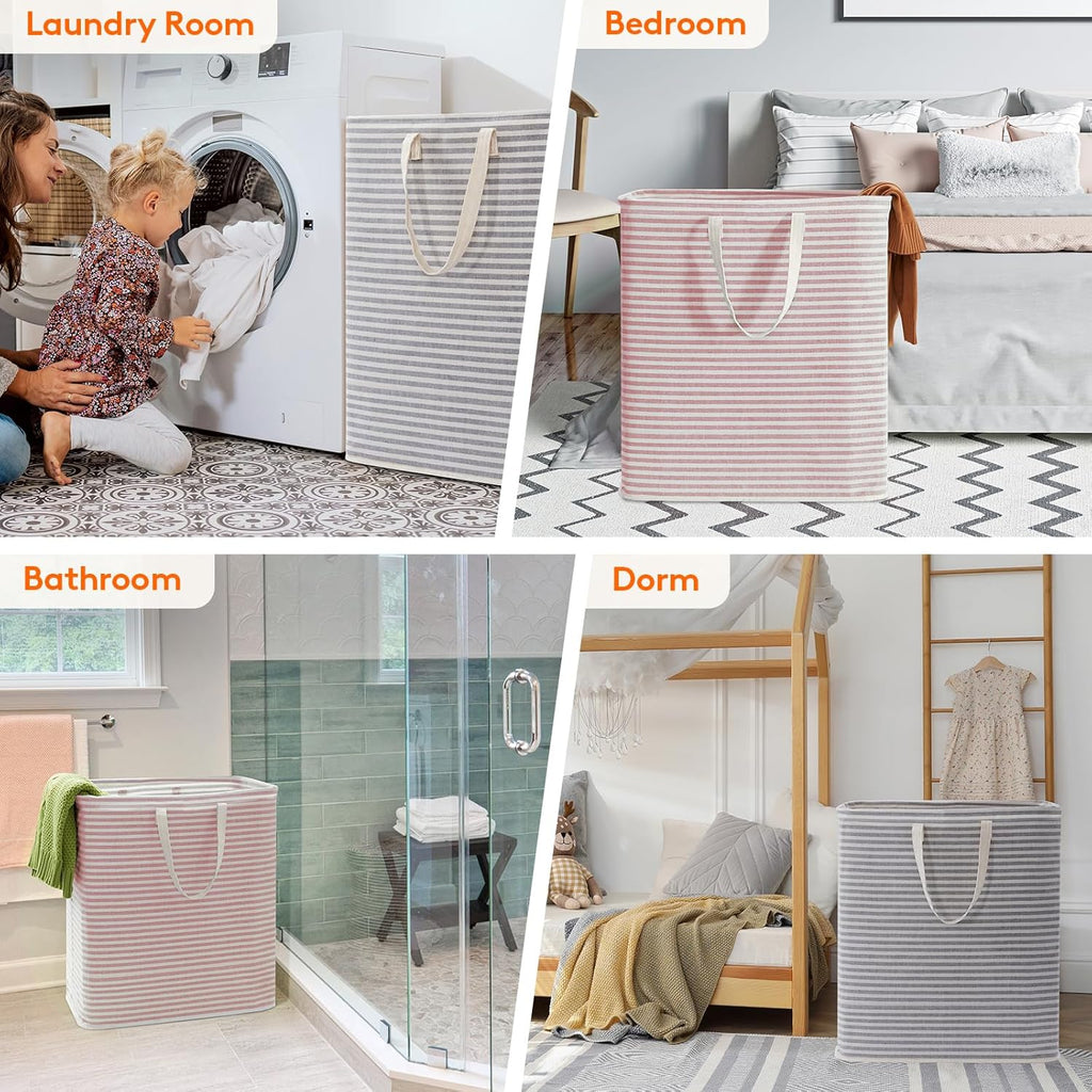 Lifewit 2 Pack Laundry Hamper Large Collapsible Laundry Basket, Freestanding Waterproof Cloth Hamper with Easy Carry Handles in Laundry Room Bedroom Bathroom Dorm for Adult, Gray&Pink, 2 x 100L