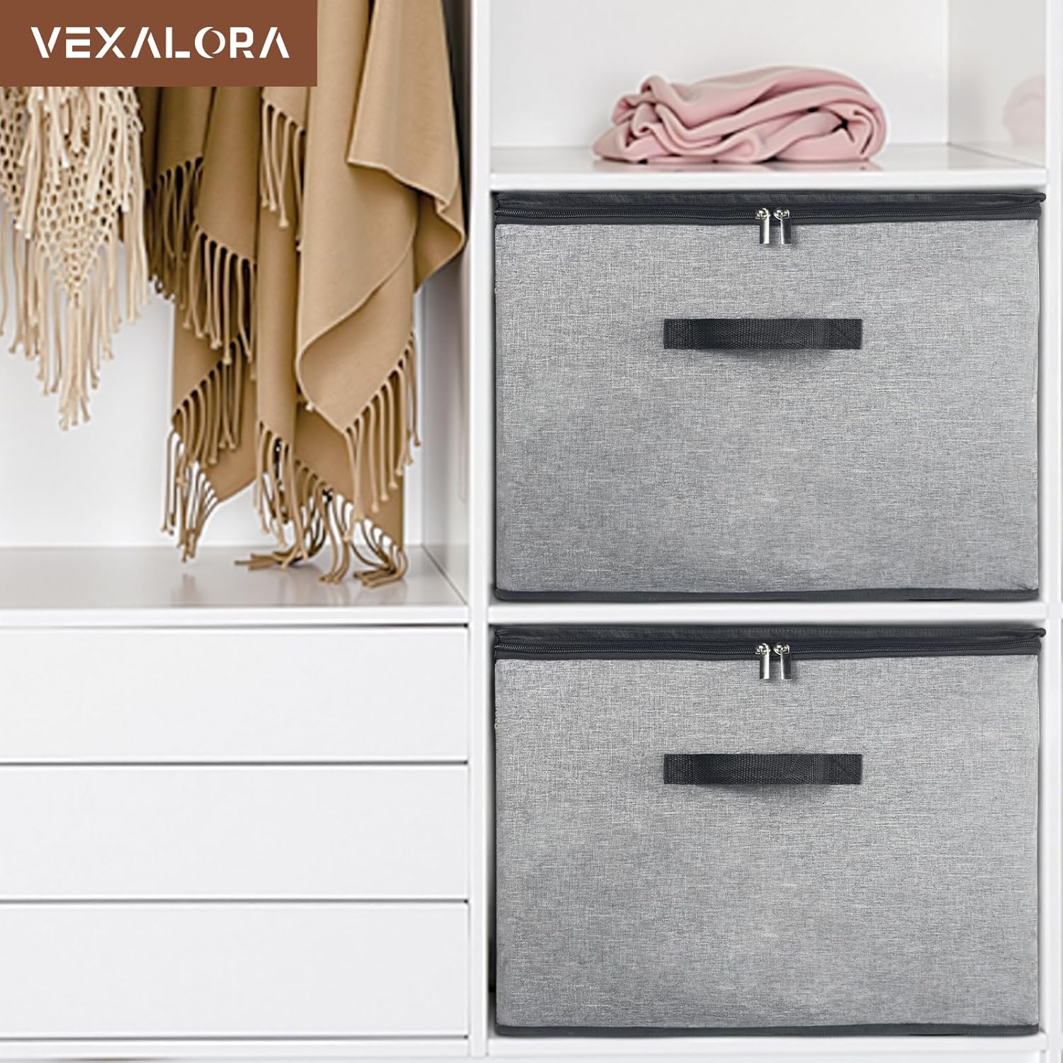 Shoe Organizer for Closet, 3 Pack Shoe Storage Bins with Clear Cover, Adjustable Dividers Fits 24-48 Pairs, Grey