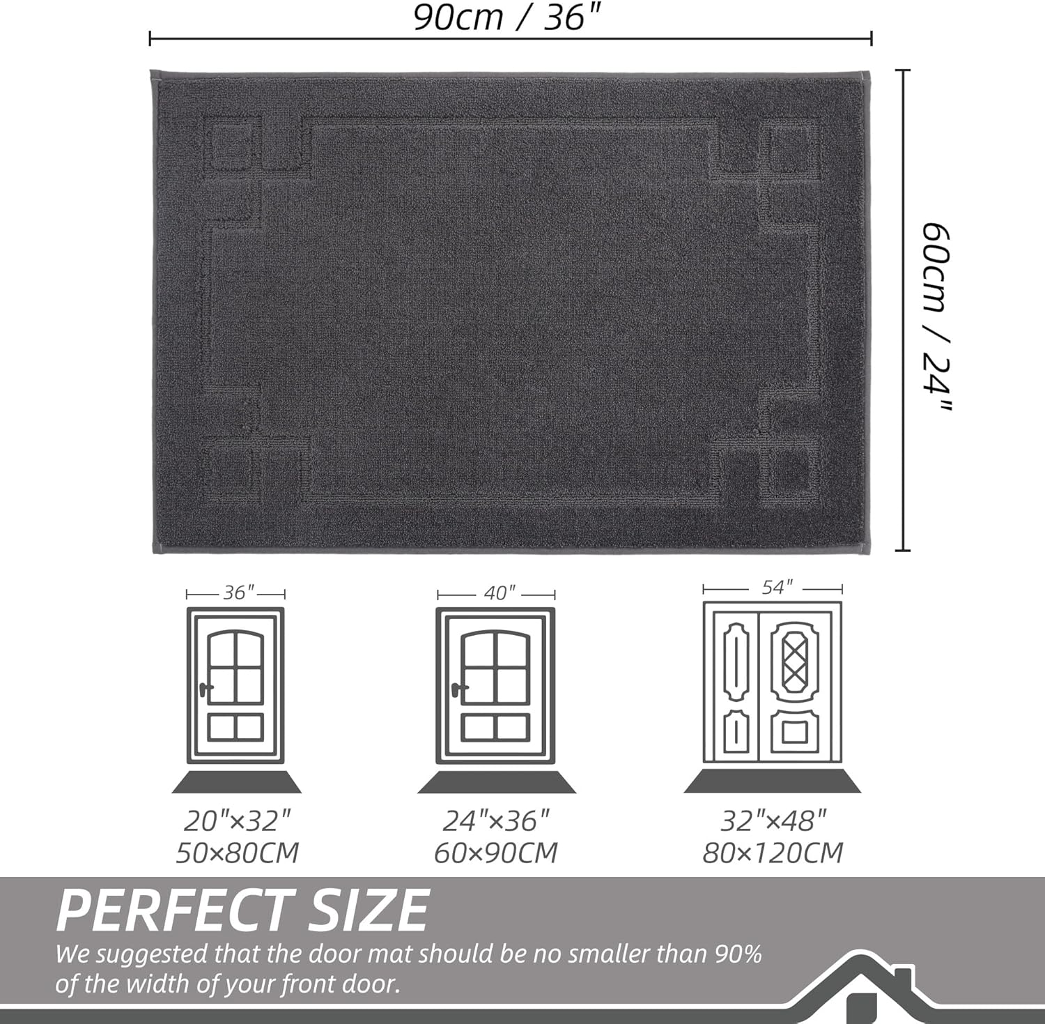 BEQHAUSE Door Mat 24" x 36", Non-Slip Door Mats Indoor Entryway Rugs Washable Low-Profile Absorbent and Stain Resist Floor Mats, Dog Door Mat for Front Back Door, Muddy Wet Shoes & Paws, Dark Grey