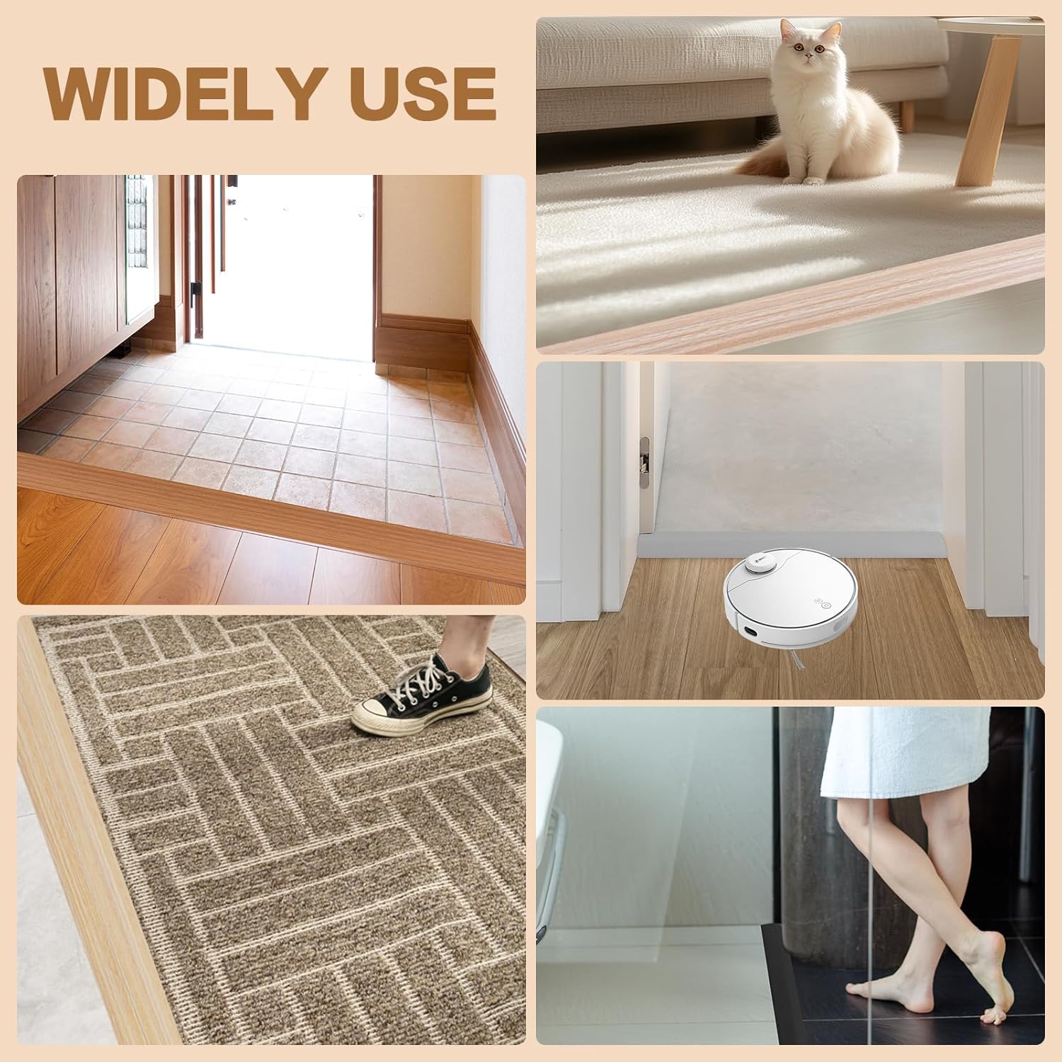 Floor Transition Strip Vinyl Door Threshold Ramp Self Adhesive Carpet Edging Strip Doorway Edge Trim, Overlap Edge Reducer for Laminate Carpet, Floor, Tile (Black, 2/5" to 3/5", 3.3Ft)