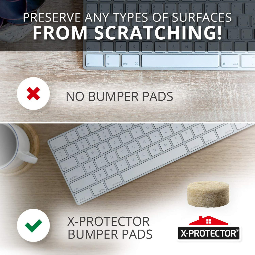 Cabinet Door Bumpers X-Protector 100 PCS – Small Felt Pads 3/8” – Ideal Beige Felt Bumpers – Self-Adhesive Thick Felt Dots – Bumper Pads to Protect Glass & Other Surfaces!